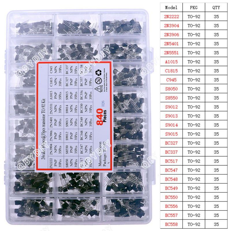 Mosfet Transistor Set - 840 pz 24 Valori TO-92 PNP/NPN